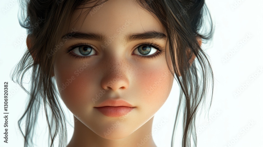 Young girl with expressive eyes and soft features Young girl with expressive eyes and soft features