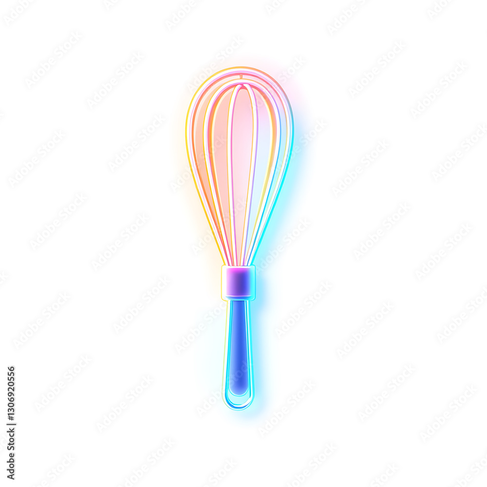 Baker whisk holographic 3D icon. neon symbol vector illustration isolated on white background. Generative AI Baker whisk holographic 3D icon. neon symbol vector illustration isolated on white background. Generative AI