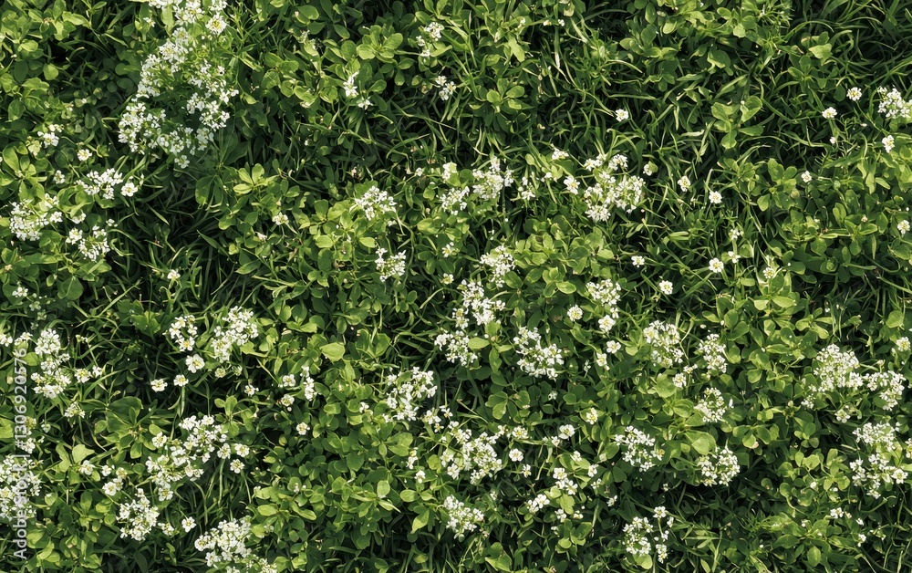 Bright Green Grass With Small White Wildflowers Bright Green Grass With Small White Wildflowers