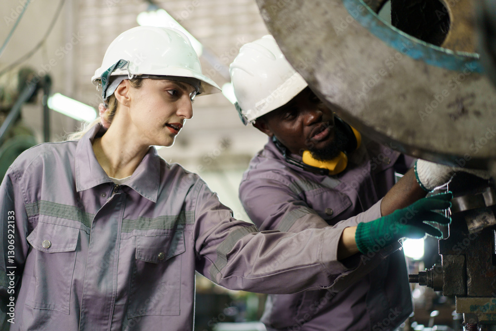 Fototapeta premium A workers or technicians are inspecting the machines.