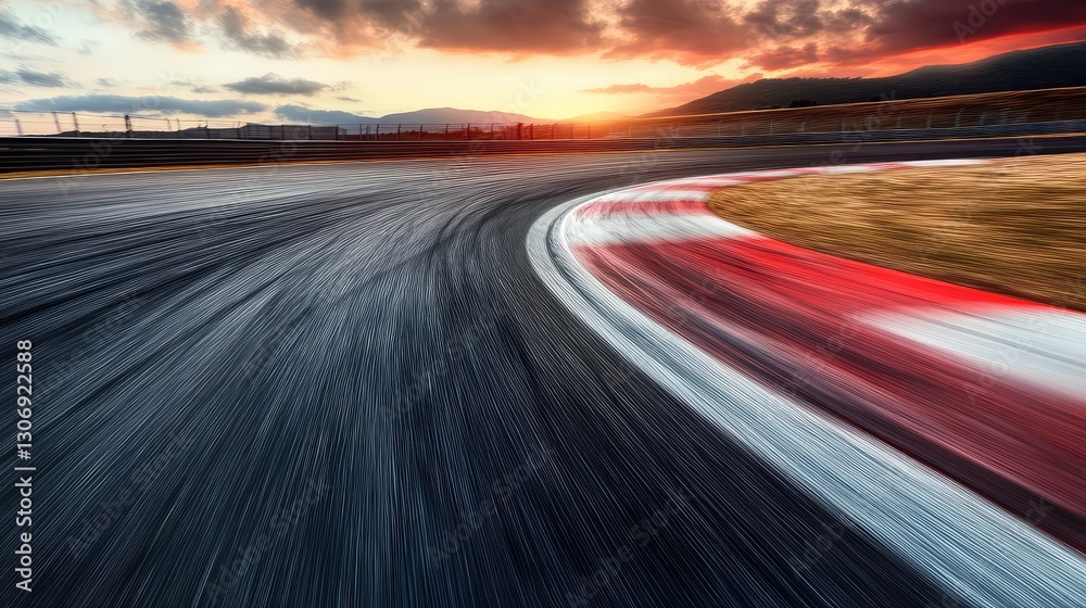 Fast-motion effect of an empty racetrack with a blurred background, symbolizing speed. Copy space in the sky. Fast-motion effect of an empty racetrack with a blurred background, symbolizing speed. Copy space in the sky.