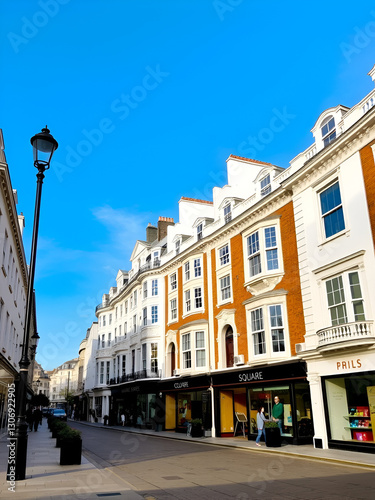 Brighton, UK, 25/02/2023: 'Palmeira Square' is a mid-19th-century residential development in Hove. View to the main shops and buildings photo