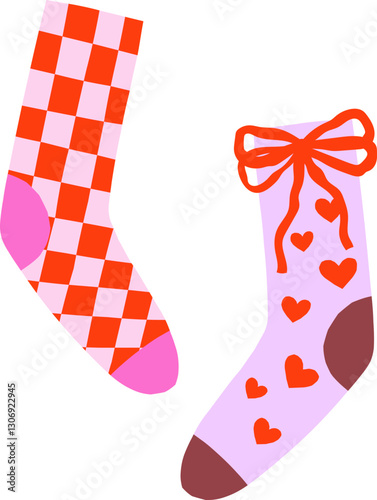 Bright groovy isolated socks vector illustration. Hand drawn funny simple Valentine graphic