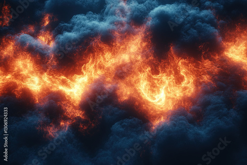 A fiery scene on a black ba...