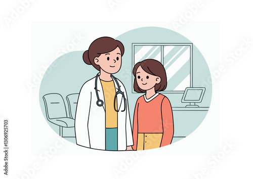 Illustration vectorielle d'un patient avec son docteur