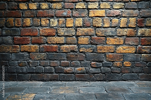 A grunge-style brick backgr...