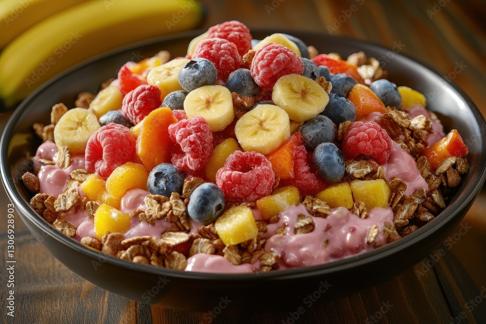 Colorful Fruit Bowl with Yogurt, Granola, and Fresh Berries Delight Colorful Fruit Bowl with Yogurt, Granola, and Fresh Berries Delight
