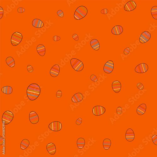 Easter Egg Seamless Pattern on Orange Background Vector Illustration