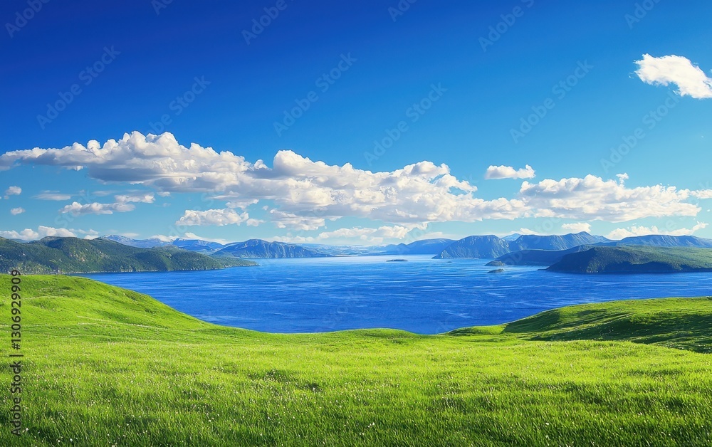 Vibrant Green Hills Meeting The Deep Blue Norwegian Fjords Vibrant Green Hills Meeting The Deep Blue Norwegian Fjords