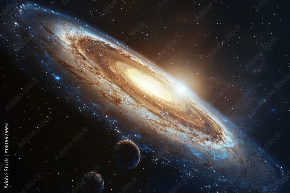 Obraz premium Stunning Spiral Galaxy with Planets and Bright Stellar Glow