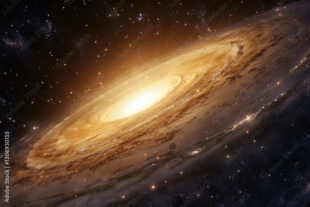 Fototapeta premium Stunning Spiral Galaxy with Bright Central Core and Starry Background