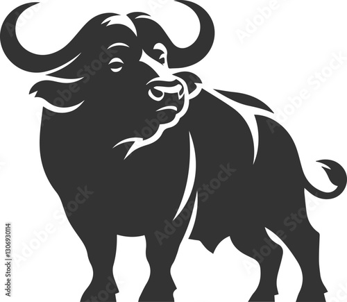 Buffalo turning its head sharply alert animal vector silhouette