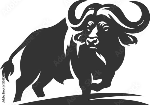 Buffalo turning its head sharply alert animal vector silhouette