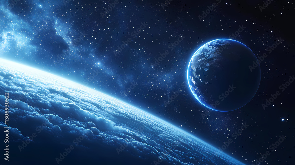Fototapeta premium Earth and Moon Glowing in Space
