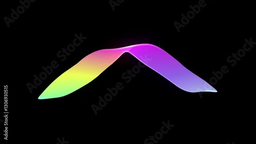 Beautiful multicolor rainbow digital cloth waveform floating on dark black background. Wavy colorful glowing looped abstract neon colors shape movement motion video backdrop.