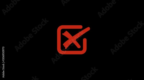 Red cross mark animation on transparent background with alpha channel. Symbol of error, rejection, incorrect choice, or cancellation. Smooth motion, loopable, for UI, UX, apps, and web design