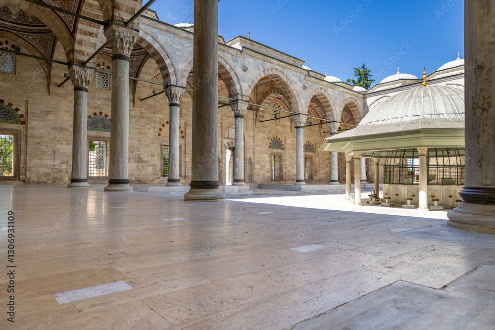Yavuz Sultan Selim Mosque. inner courtyard in the garden Yavuz Sultan Selim Mosque. inner courtyard in the garden