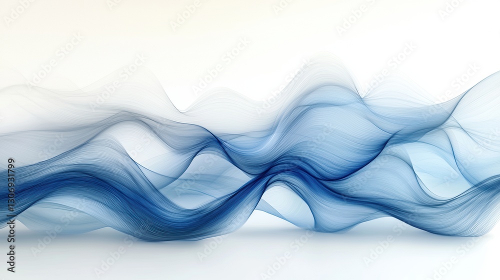 Fototapeta premium Fluid blue waves abstract organic movement on a white canvas
