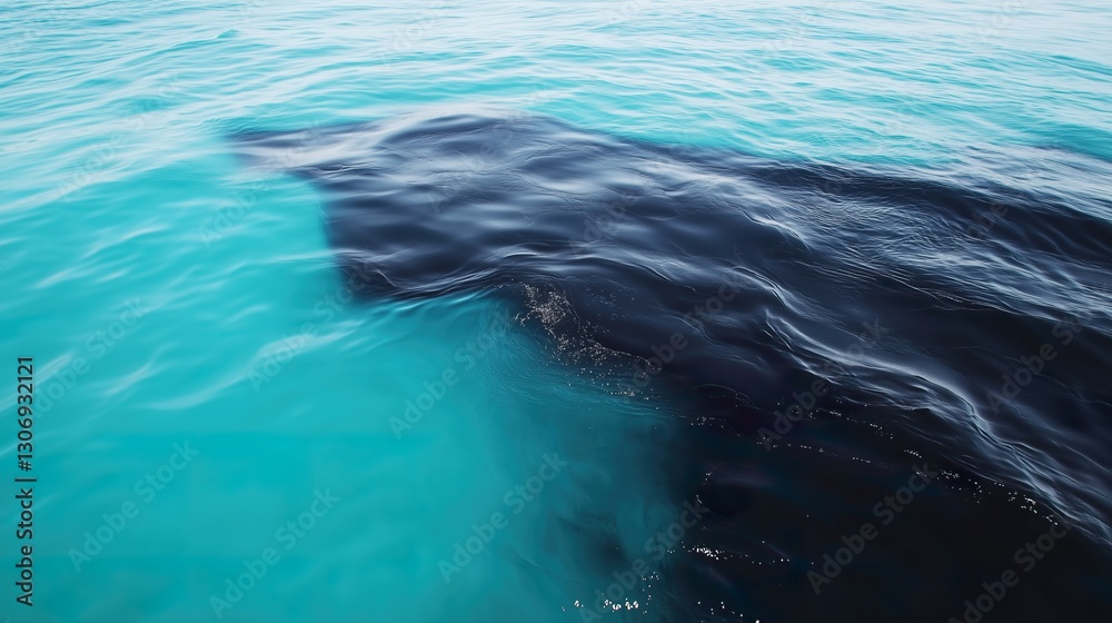 Fototapeta premium Close view of ocean water with thick black oil pollution spreading across the surface