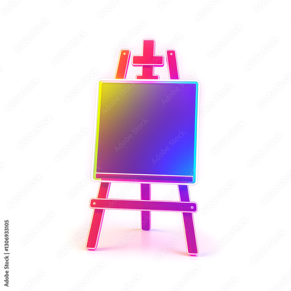 Artist easel holographic 3D icon. neon symbol vector illustration isolated on white background. Generative AI Artist easel holographic 3D icon. neon symbol vector illustration isolated on white background. Generative AI