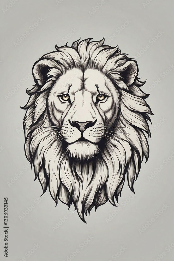 Minimalist logo featuring a cute lion in stencil-style graphics on a white background, perfect for tattoo design or branding