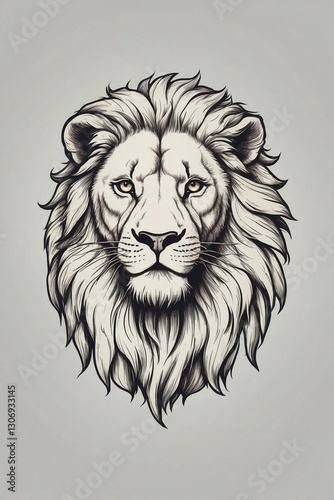 Obraz na płótnie Minimalist logo featuring a cute lion in stencil-style graphics on a white background, perfect for tattoo design or branding w salonie