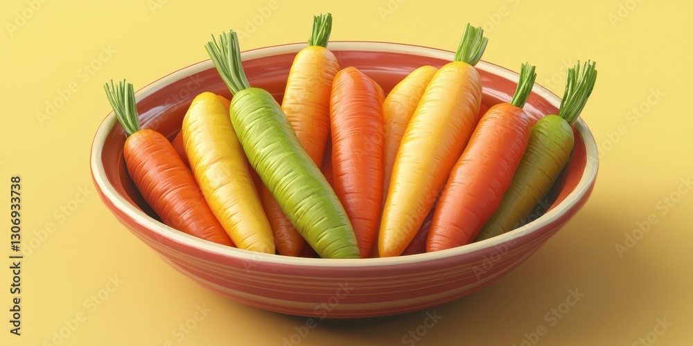 Realistic 3D Icon Cartoon of A Bowl of Colorful Baby Carrots in Various Shades Realistic 3D Icon Cartoon of A Bowl of Colorful Baby Carrots in Various Shades