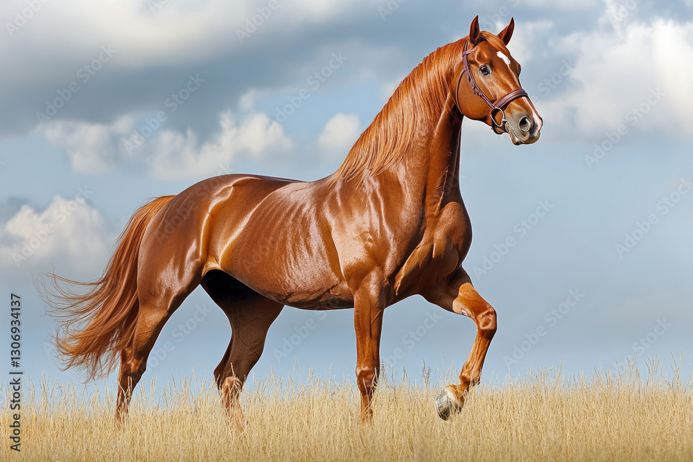 An American Saddlebred horse in a field, elegant and majestic, natural setting. An American Saddlebred horse in a field, elegant and majestic, natural setting.