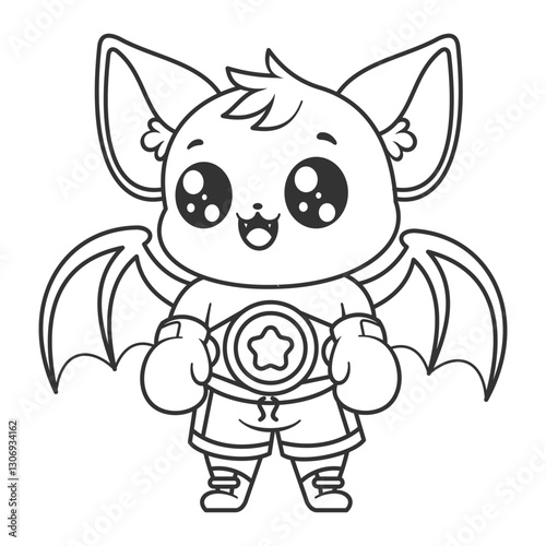 Cute bat becomes a boxer, for coloring