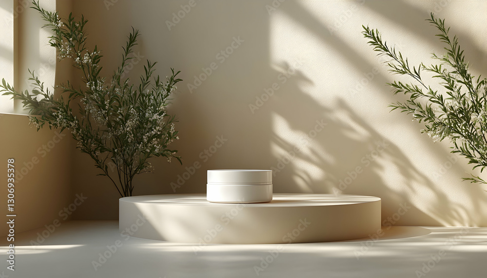 Beige Minimalist Product Display with Sunlight Shadows Beige Minimalist Product Display with Sunlight Shadows