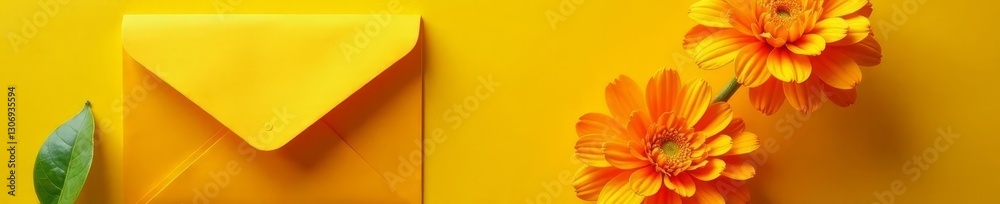 Sunny mimosa blooms nestled in a yellow envelope , spring, floral arrangement, nature Sunny mimosa blooms nestled in a yellow envelope , spring, floral arrangement, nature