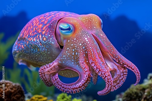 A cuttlefish (Mollusca) displaying mesmerizing color changes while hunting prey
