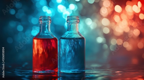 Soma Therapy Concept: Colourful Bottles of Aurasoma Liquid against Abstract Background