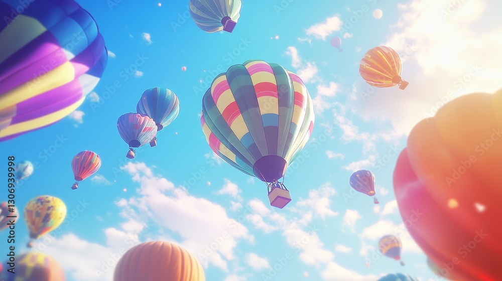 Obraz premium A colorful hot air balloon festival, vibrant balloons soaring into the sky
