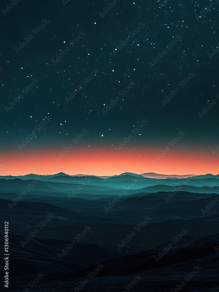 Celestial Serenity, Layered Mountains beneath a Starry Gradient Sky Celestial Serenity, Layered Mountains beneath a Starry Gradient Sky