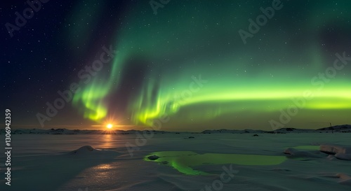 Wallpaper Mural Mystical Sunrise with Northern Lights in the Arctic Sky  
 Torontodigital.ca