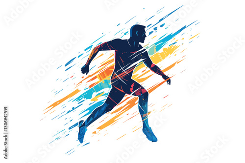 Dynamic abstract sports Running silhouette with energy lines, isolated on white background, Flat style cartoon vector illustration, football player Running silhouette. 