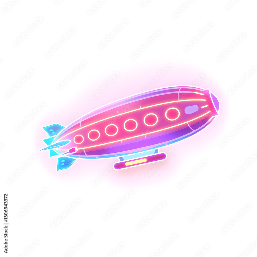 Fototapeta premium Airplane zeppelin holographic 3D icon. neon symbol vector illustration isolated on white background. Generative AI