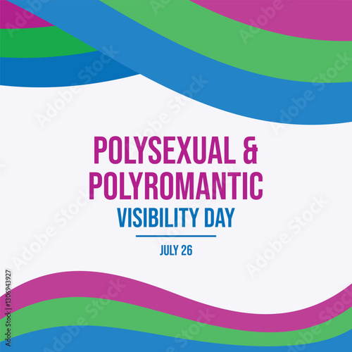 Polysexual and Polyromantic Visibility Day poster vector illustration. Polysexual waving abstract LGBT pride flag frame vector. Polysexual wavy border graphic design element. 26 July