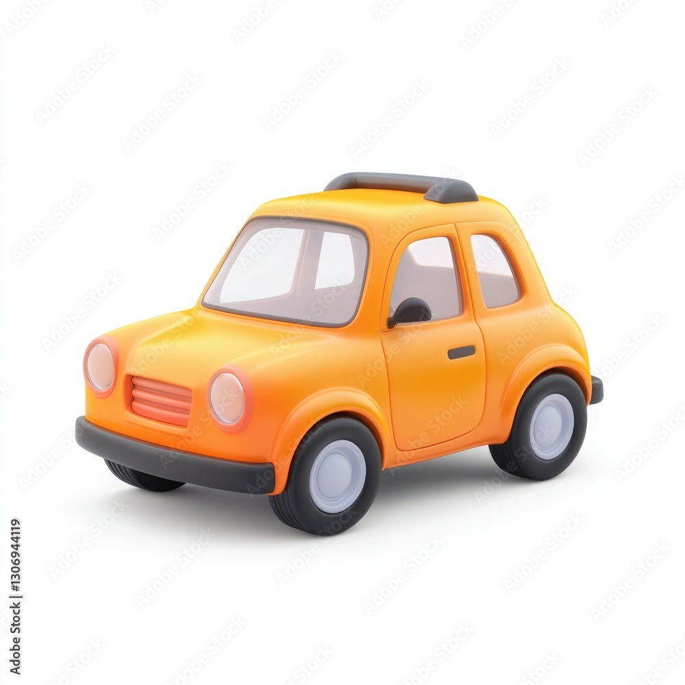 Fototapeta premium Bright orange toy car on a white background for children's play and imagination development