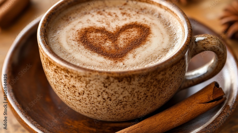 Heart Latte Art, Cozy Autumn Setting Heart Latte Art, Cozy Autumn Setting