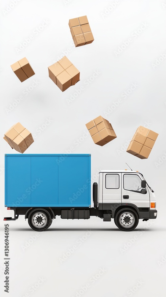 Delivery truck with floating boxes for logistics concepts. Delivery truck with floating boxes for logistics concepts.