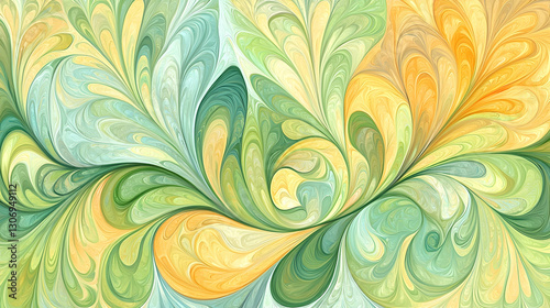 Abstract swirling green and yellow floral design, digital art, website background