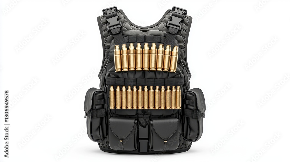 Naklejka premium Black Tactical Vest with Gold Bullet Cartridges and Pouches