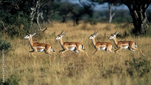 Thomsons Gazelle in Masai Mara Savannah, Kenya. Full-Length Color Image of African Animal in Daytime