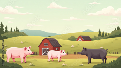 Ethical Pig Farming Vector Illustration Sustainable Agriculture Humane Livestock Management Animal Welfare Practices Responsible Pork Production Farm Animals and Healthy Ecosystems