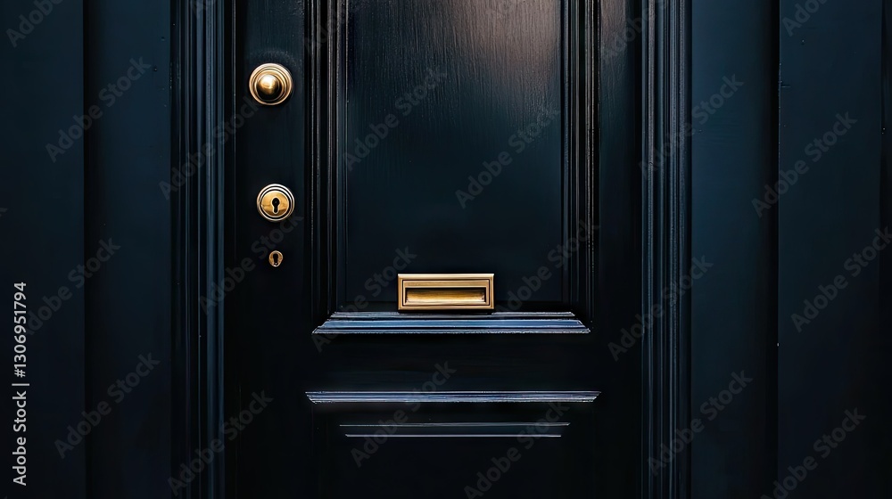 A contemporary door handle on a sleek, dark-colored door, focusing on the handle's polished texture and minimalist style. A contemporary door handle on a sleek, dark-colored door, focusing on the handle's polished texture and minimalist style.