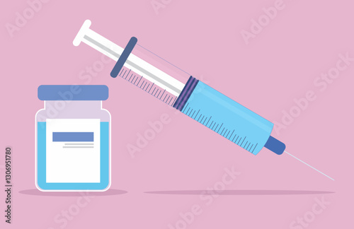 Vector vaccine syringe illustration - Medical needle and vial ready to be injected.