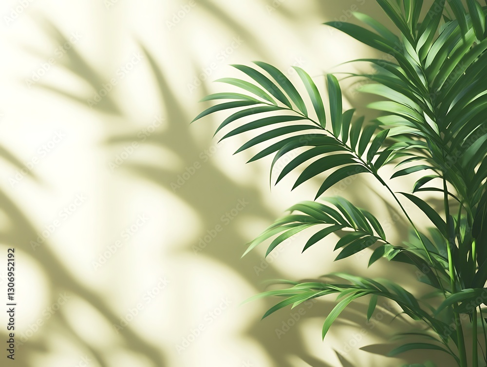 Obraz premium Palm leaves casting shadows on wall