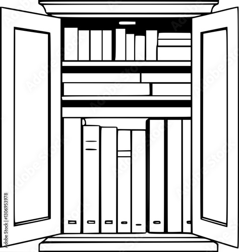 Bookshelf Design Element for Library, Home Decor, and Educational Graphics